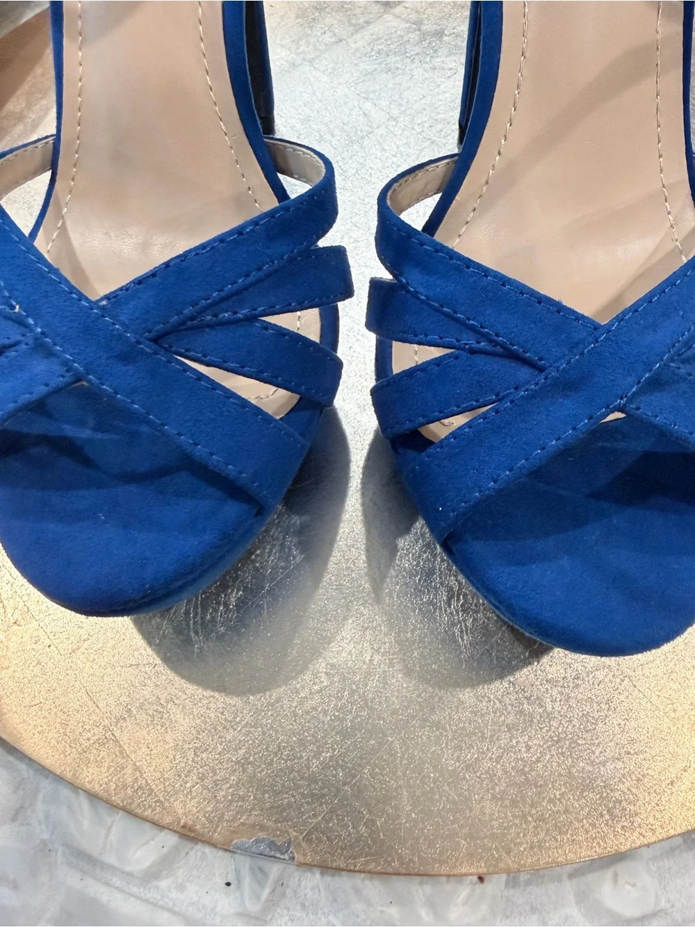 8.5 Cobalt Blue Platform Ankle-Strap Stilettos